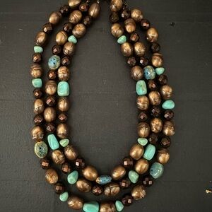 Chic Beaded Necklace with Turquoise and Brown Accents